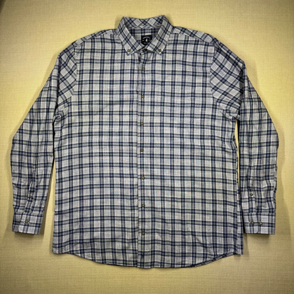 Johnnie-O Mens Top Shelf Vardy Plaid Button Down Shirt XL Wake Blue Grey